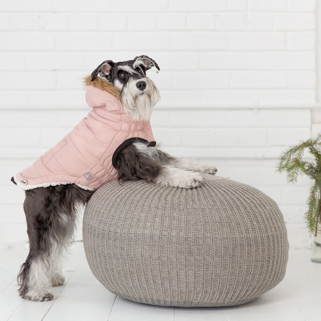 Furry Home Urban Parka for Dogs — Pink | Sherpa-Lined Winter Coat with Faux Fur Hood