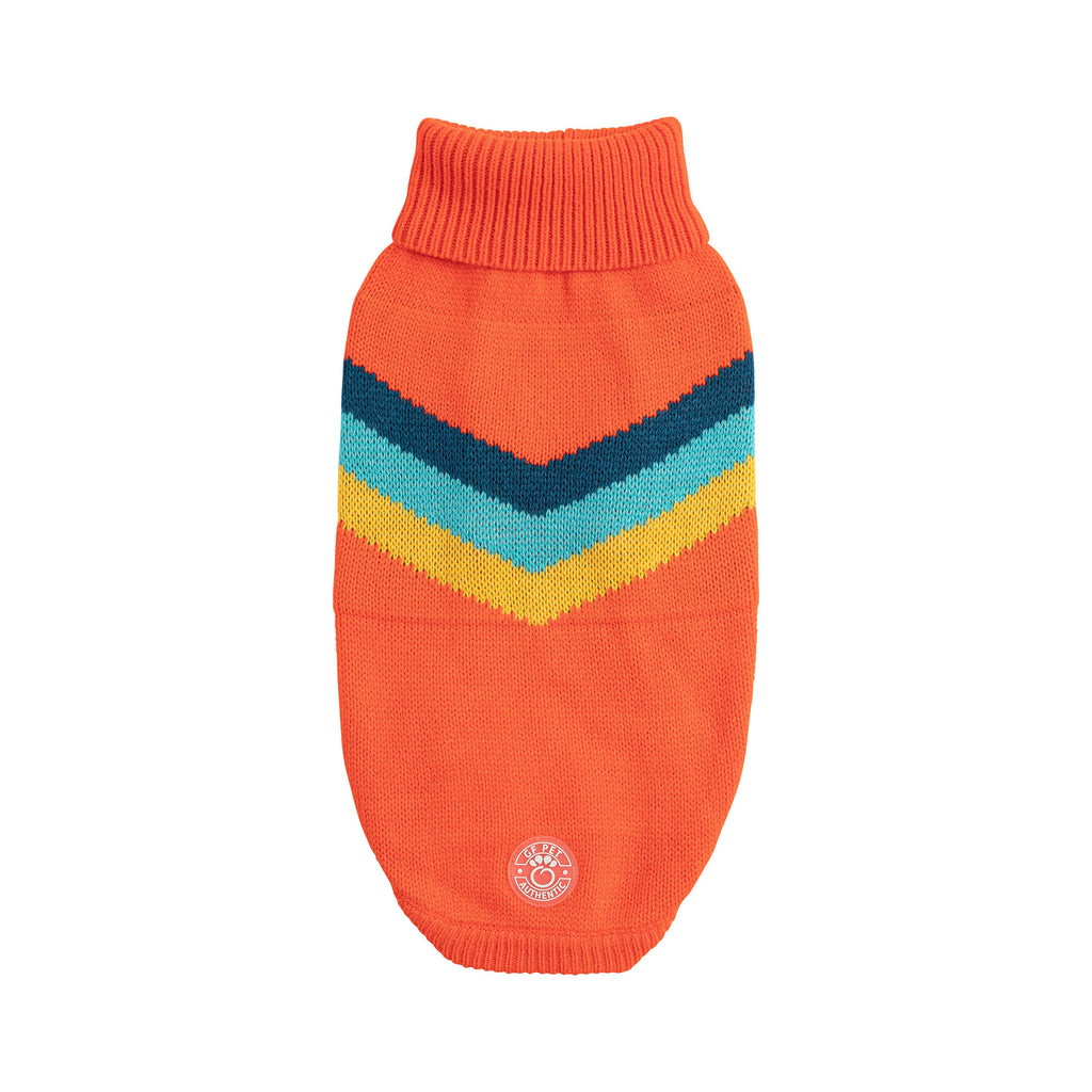 Alpine Turtleneck Sweater for Dogs — Orange | Retro Chevron Knit | Furry Home