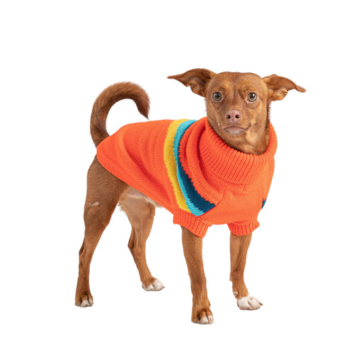 Alpine Turtleneck Sweater for Dogs — Orange | Retro Chevron Knit | Furry Home