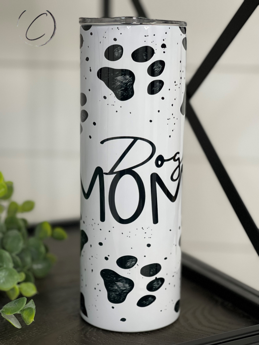 Paw Print Dog Mom Skinny Tumbler — 20oz Insulated Travel Cup with Straw | Furry Home