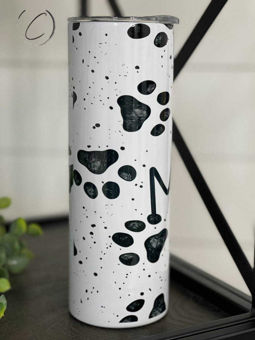 Paw Print Dog Mom Skinny Tumbler — 20oz Insulated Travel Cup with Straw | Furry Home
