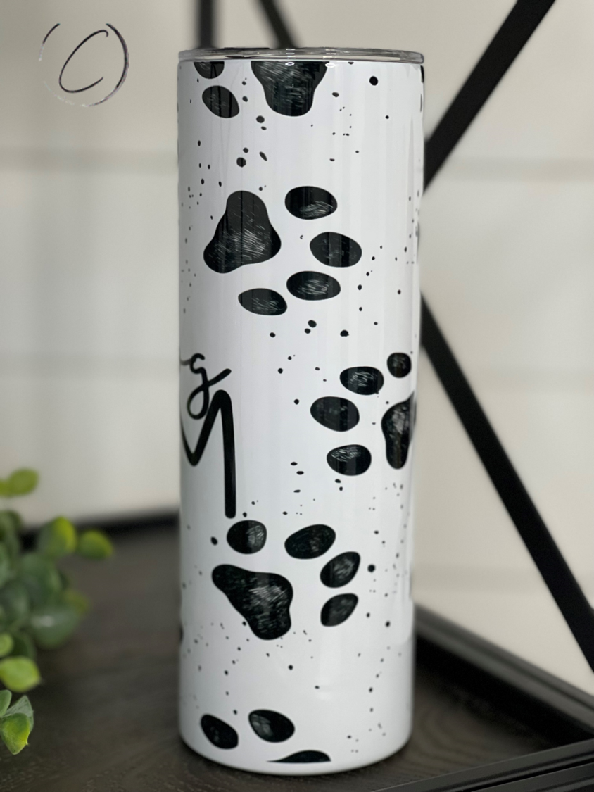Paw Print Dog Mom Skinny Tumbler — 20oz Insulated Travel Cup with Straw | Furry Home