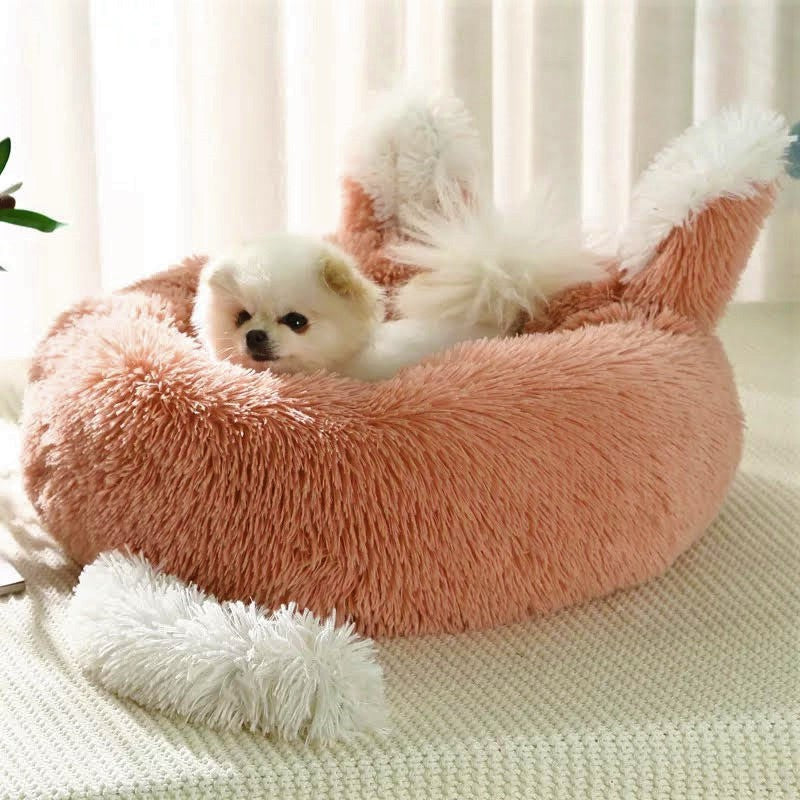 Ears & Tail Plush Pet Bed — Ultra-Soft Faux Fur, Non-Slip Base & Machine Washable | Furry Home